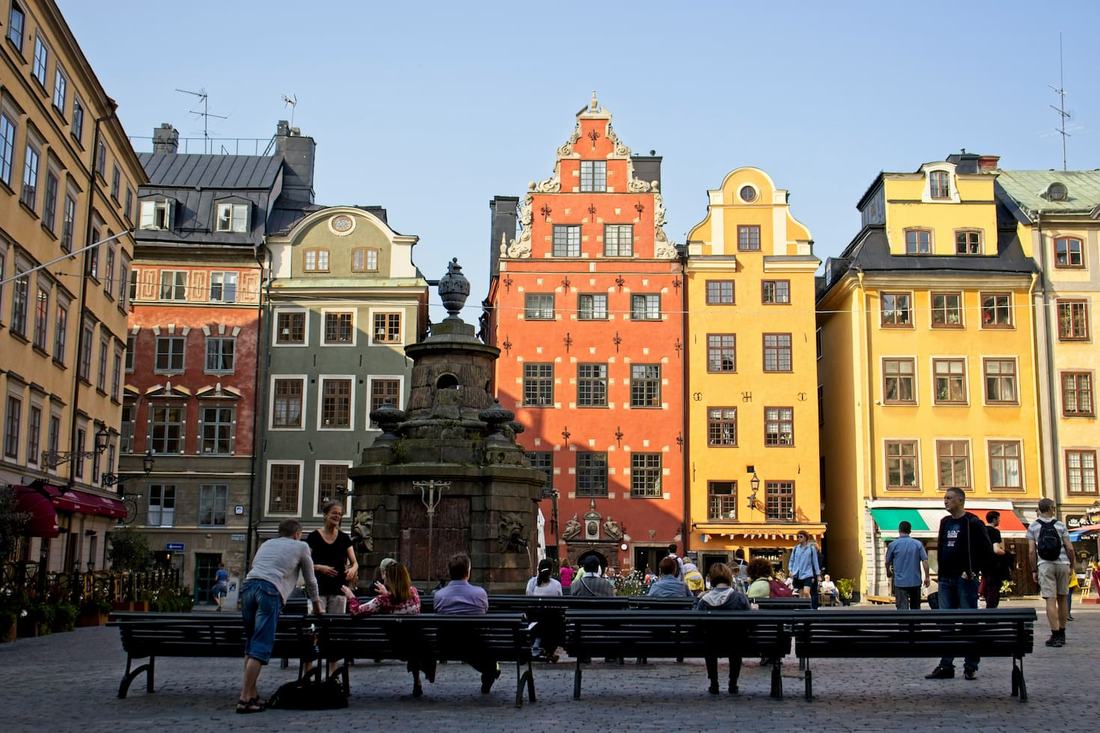Colourful gabled merchant houses on Stortorget square in Gamla Stan, Stockholm